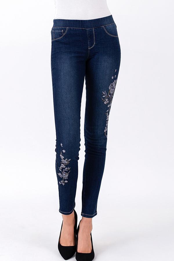Lucy Pull On Denim Embroidered Jegging by Beau Dawson