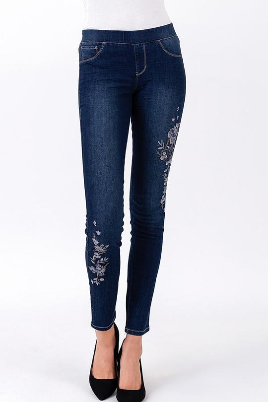 Lucy Pull On Denim Embroidered Jegging by Beau Dawson