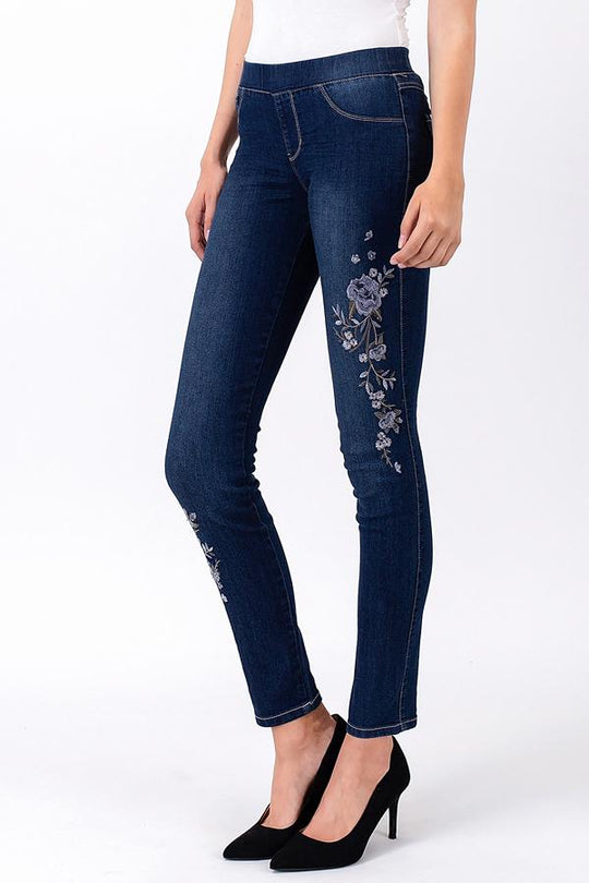 Lucy Pull On Denim Embroidered Jegging by Beau Dawson