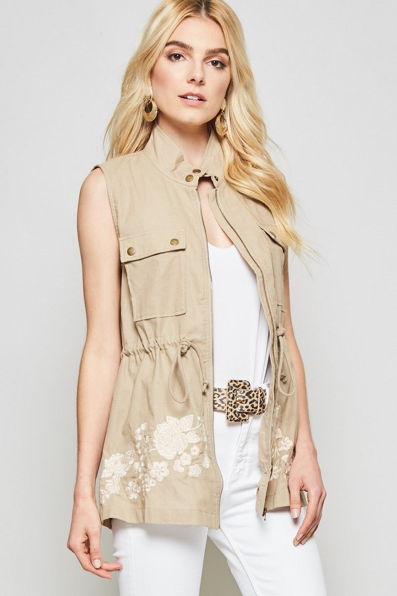 Linen Vests Mocha with Embroidered Details Last Ones!