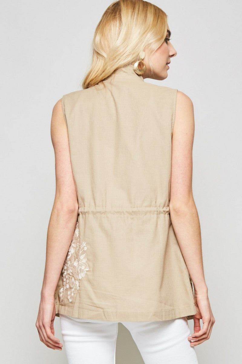 Linen Vests Mocha with Embroidered Details Last Ones!