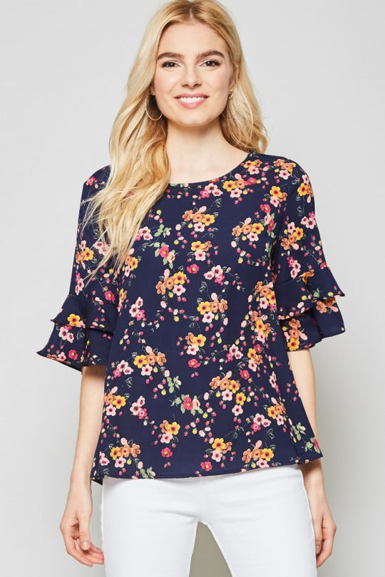 Two Tiered Ruffle Sleeve Top Floral Prints Last Ones!