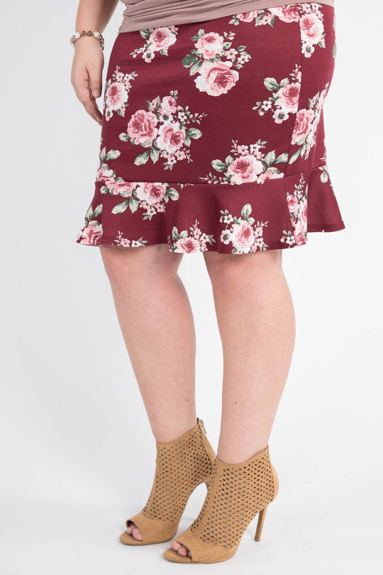 Flounce Pencil Skirt Love Me Tender in Ruby or Silver Floral