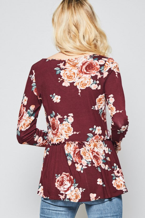 Babydoll Long Sleeve Top in Floral Prints Last Ones!