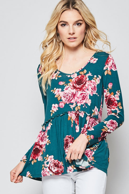 Babydoll Long Sleeve Top in Floral Prints Last Ones!