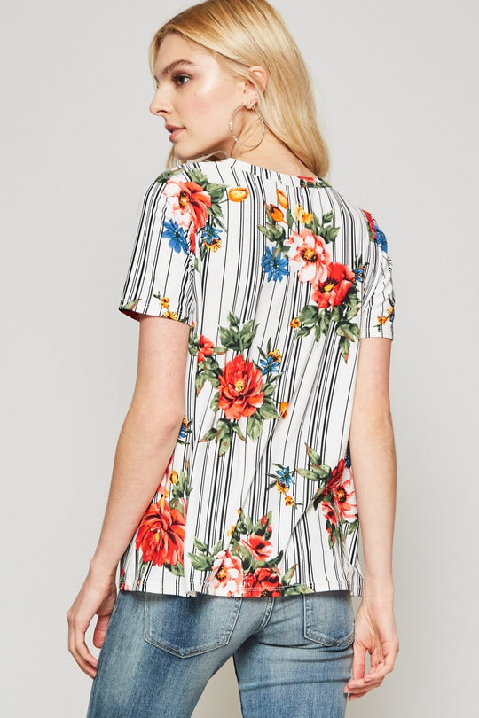 Comfort Top in Floral Prints Baby Suede Ivory or Navy Stripe