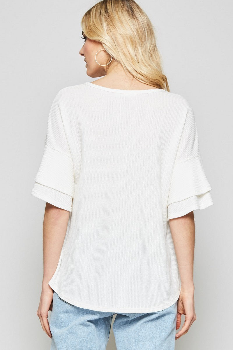 Two Tiered Ruffle Sleeve Waffle Knit Top Last Ones!