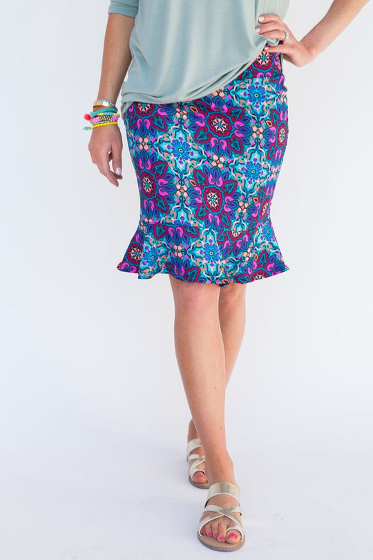 Medallion Flounce Pencil Skirt Medallion Last ones!