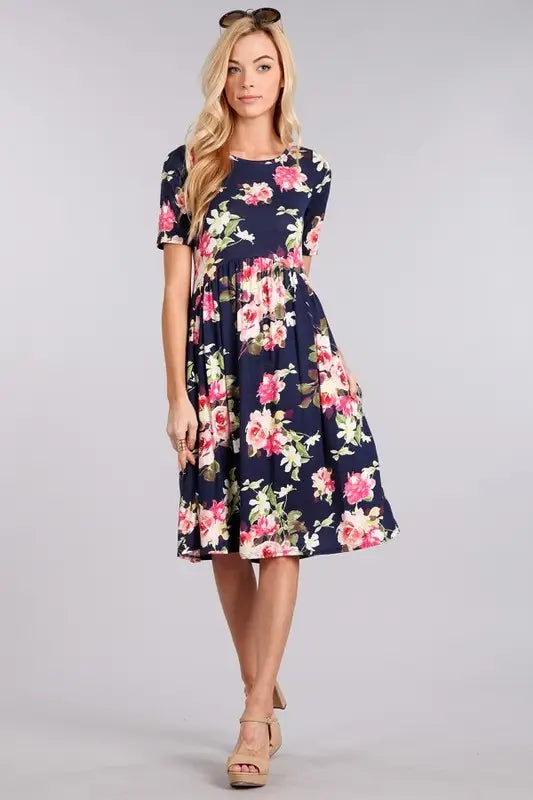 Knit Midi Dress in Navy and Maeve Floral with pockets