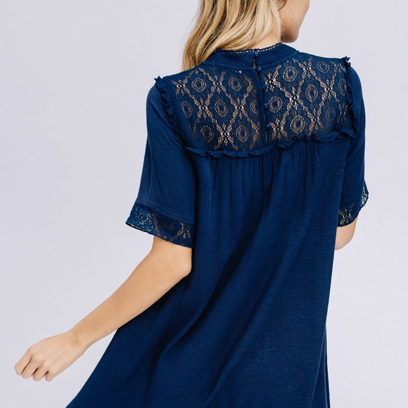 Lace Shoulder Shift Dress in Navy Last ones!