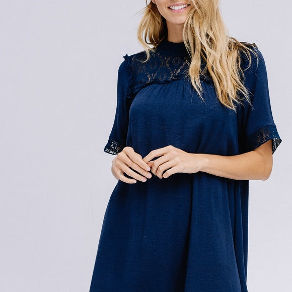 Lace Shoulder Shift Dress in Navy Last ones!