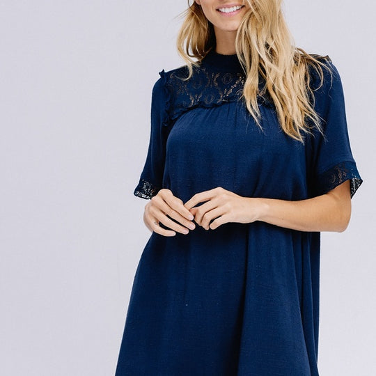 Lace Shoulder Shift Dress in Navy Last ones!