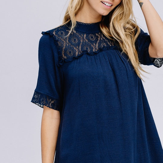 Lace Shoulder Shift Dress in Navy Last ones!