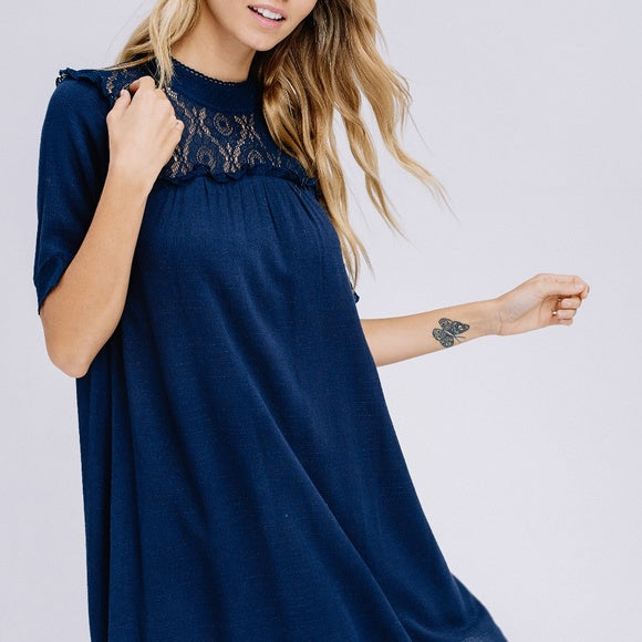 Lace Shoulder Shift Dress in Navy Last ones!