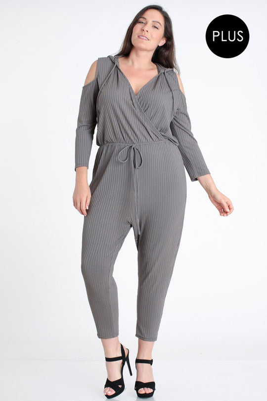 Hoodie Cold Shoulder Jumpsuit in Gray Last Ones!