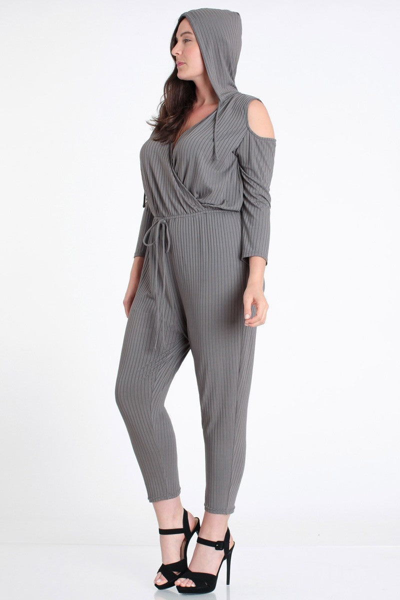 Hoodie Cold Shoulder Jumpsuit in Gray Last Ones!