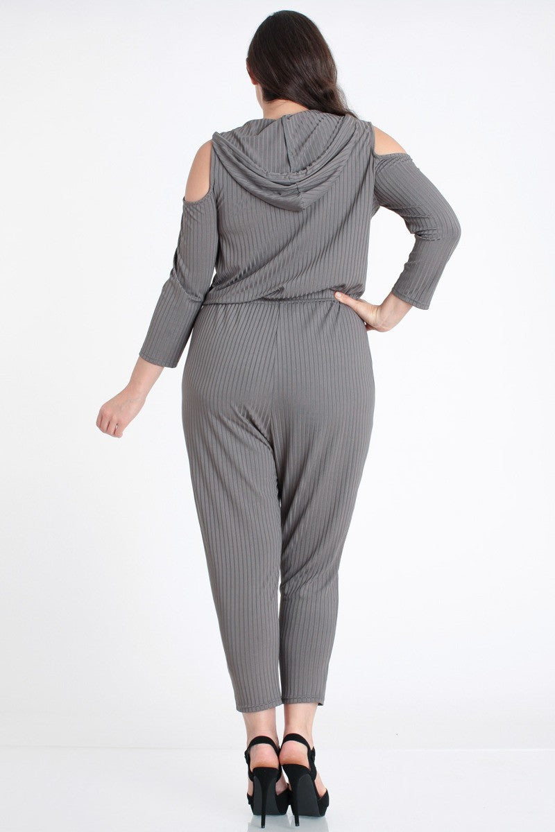 Hoodie Cold Shoulder Jumpsuit in Gray Last Ones!