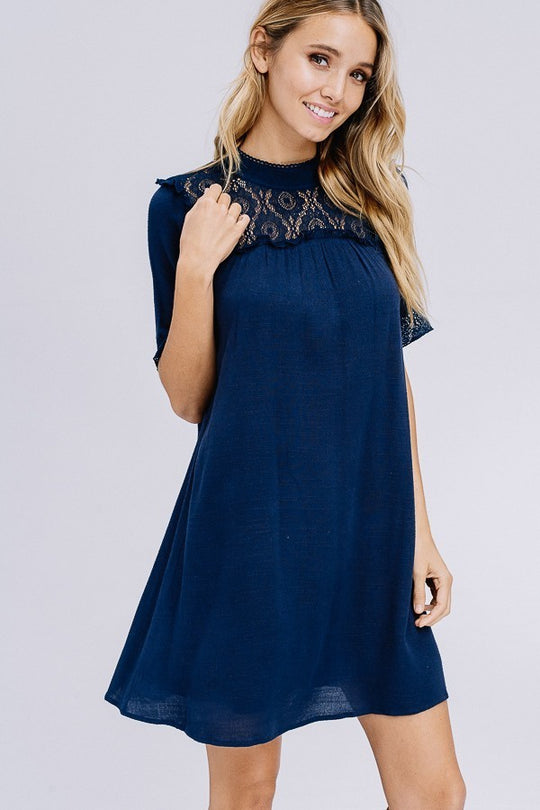 Lace Shoulder Shift Dress in Navy Last ones!