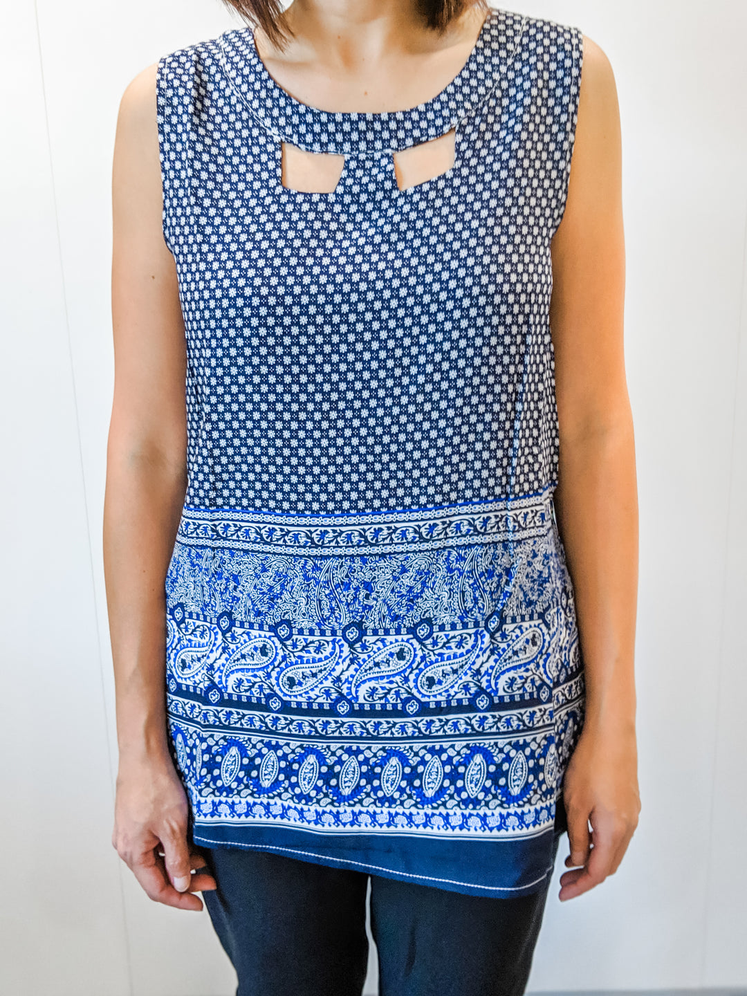 Blouse Tank with Cutout Yoke in Paisley Print Medium, Large, XL Last ones!