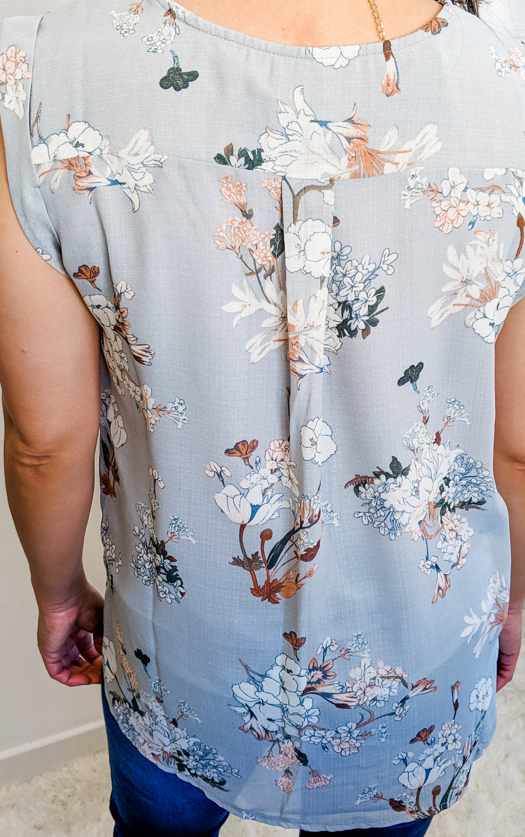 Blouse Tank Floral Print Dusty Blue Last ones!