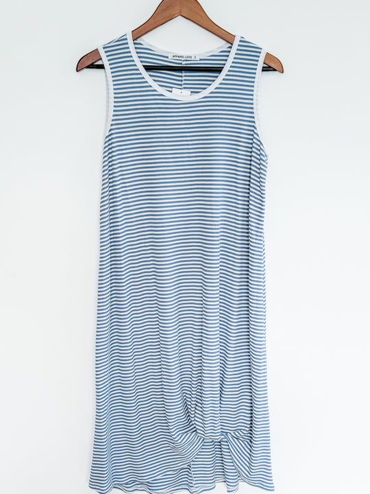 Midi Sleeveless Shift Dress in Blue or Black Stripes