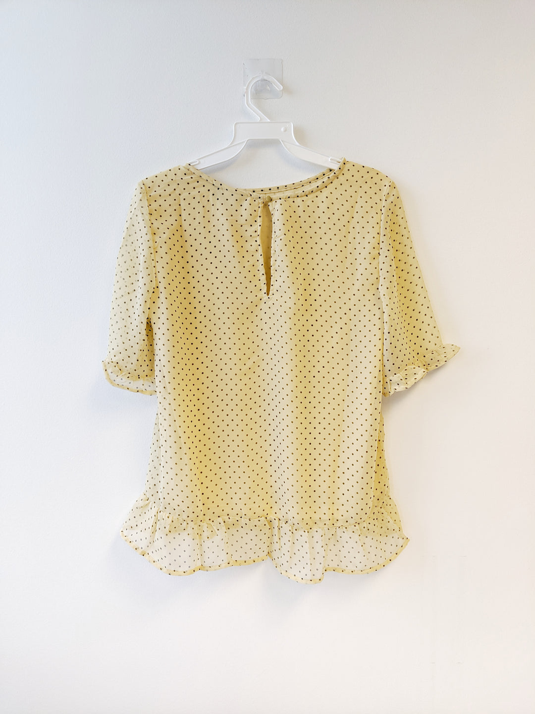 Blouse Top Elbow Sleeve Yellow Black Polka Dot