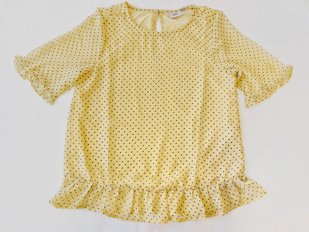 Blouse Top Elbow Sleeve Yellow Black Polka Dot