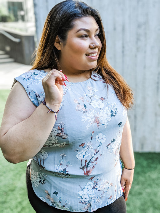 Blouse Tank Floral Print Dusty Blue Last ones!