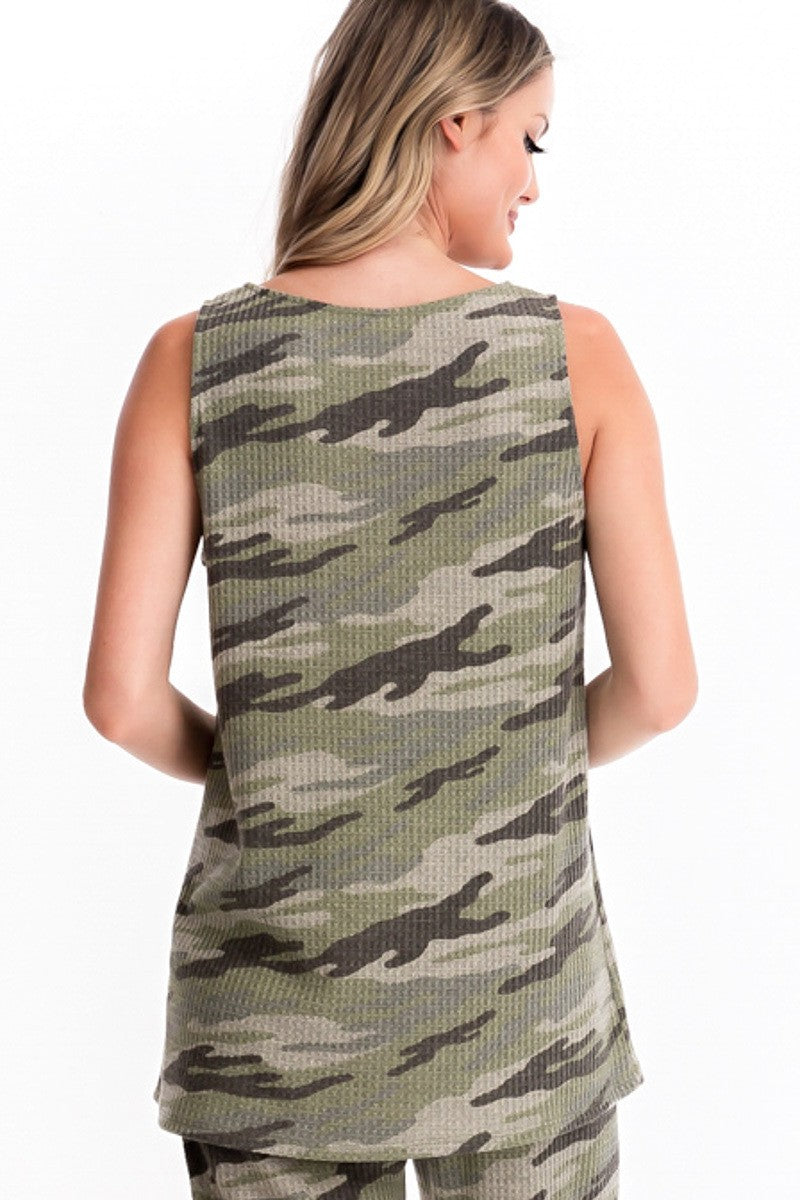 Camo Ribbed Knit Tank Top