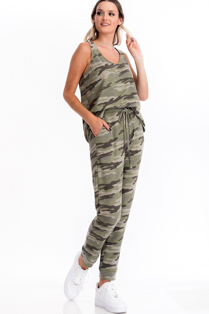 Camo Ribbed Knit Lounge Sets in Olive or Gray
