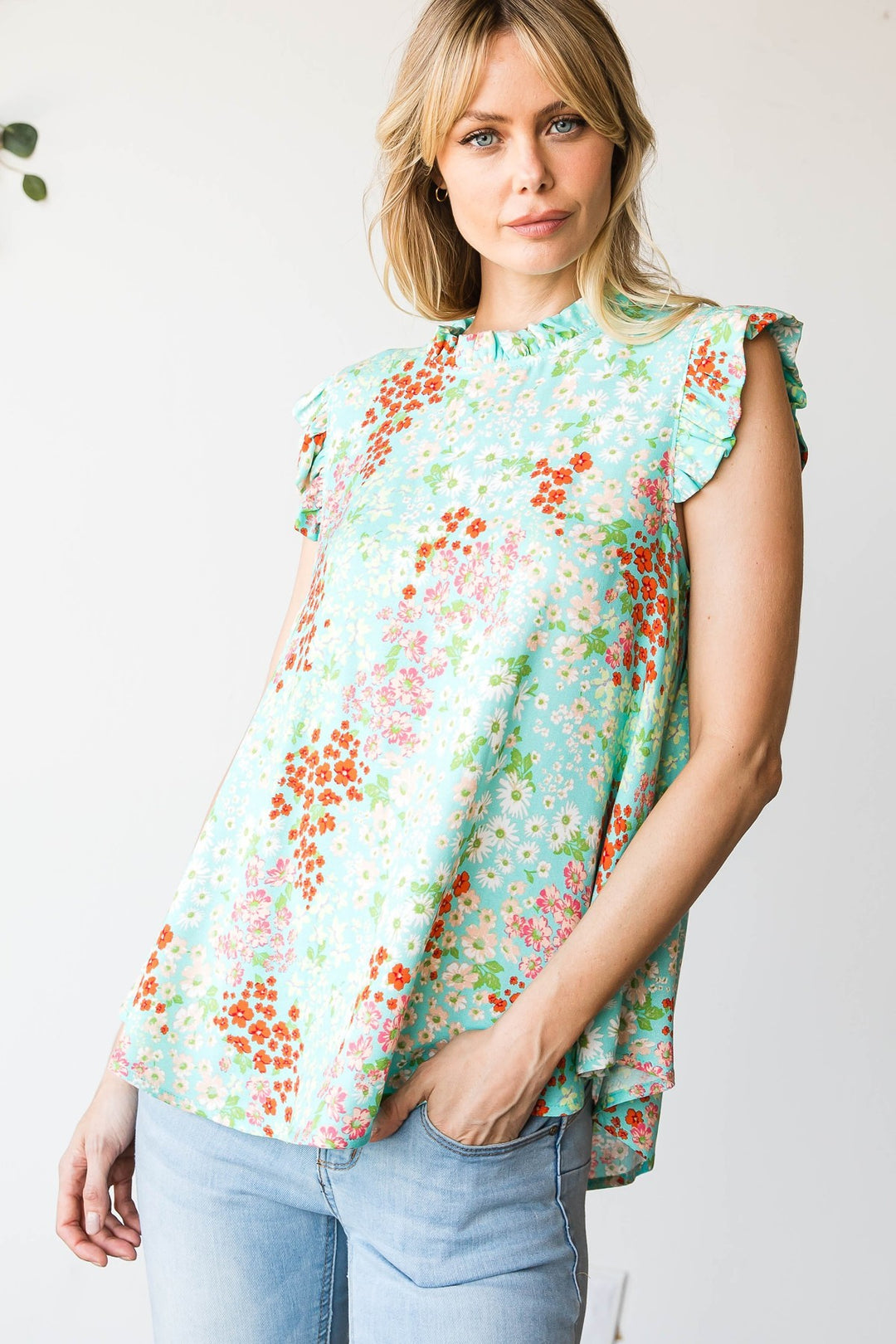 Relaxed Ruffle Tank Floral in Sage