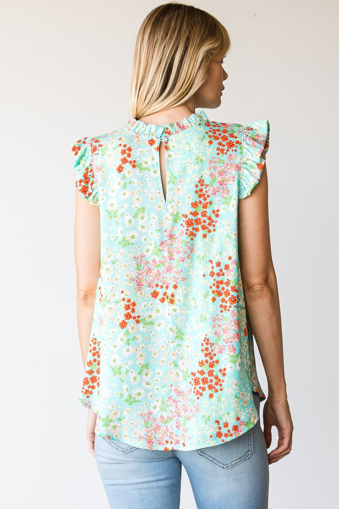 Relaxed Ruffle Tank Floral in Sage