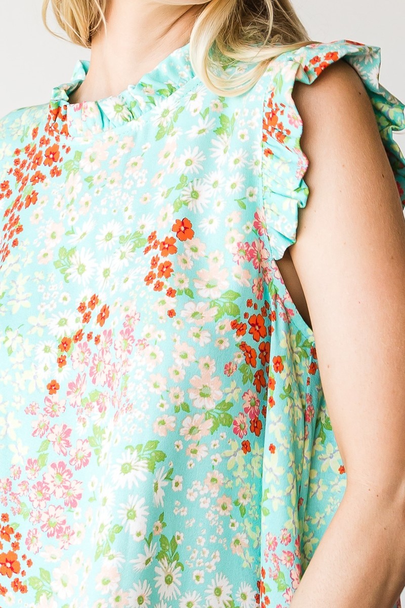 Relaxed Ruffle Tank Floral in Sage