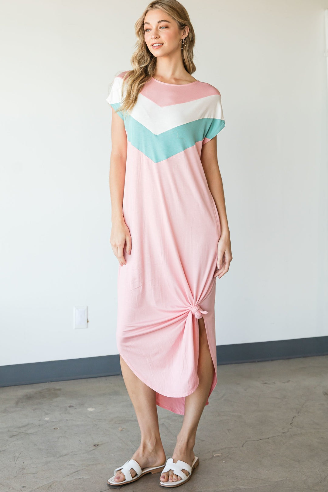 Dolman Color block Maxi Dress in Pink