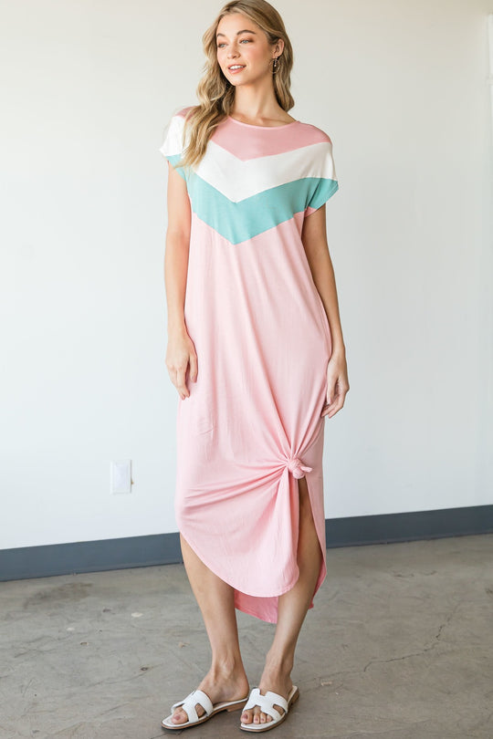 Dolman Color block Maxi Dress in Pink