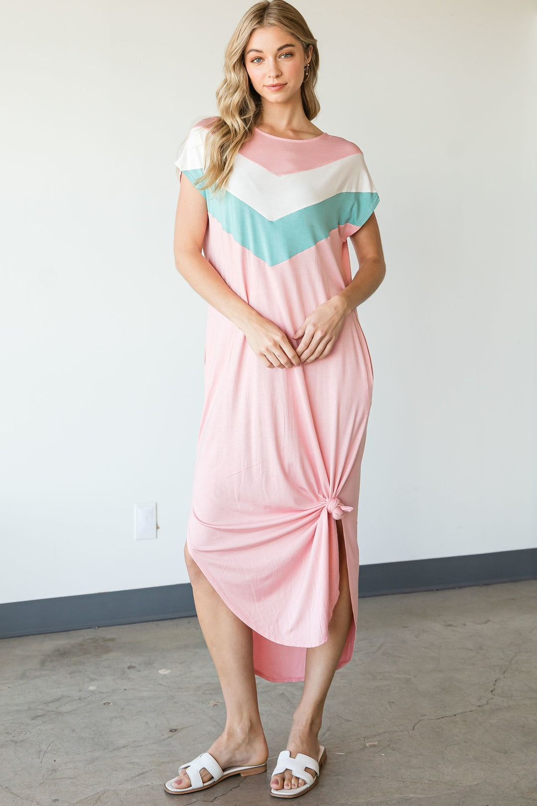 Dolman Color block Maxi Dress in Pink
