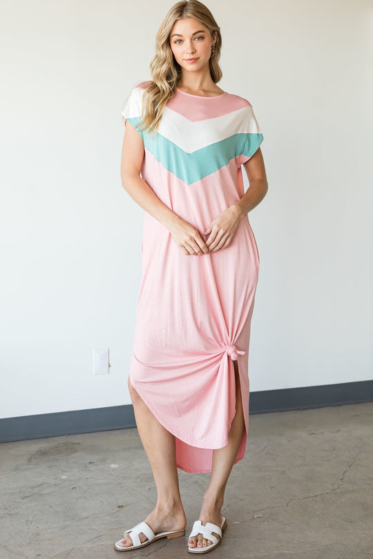 Dolman Color block Maxi Dress in Pink