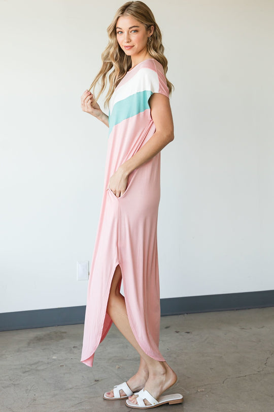 Dolman Color block Maxi Dress in Pink