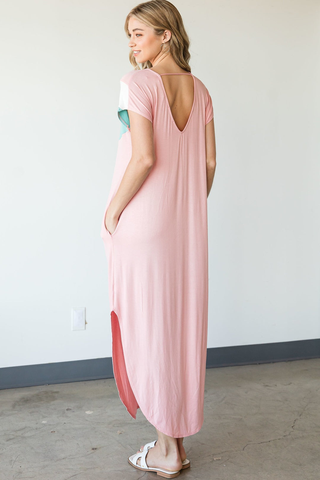 Dolman Color block Maxi Dress in Pink