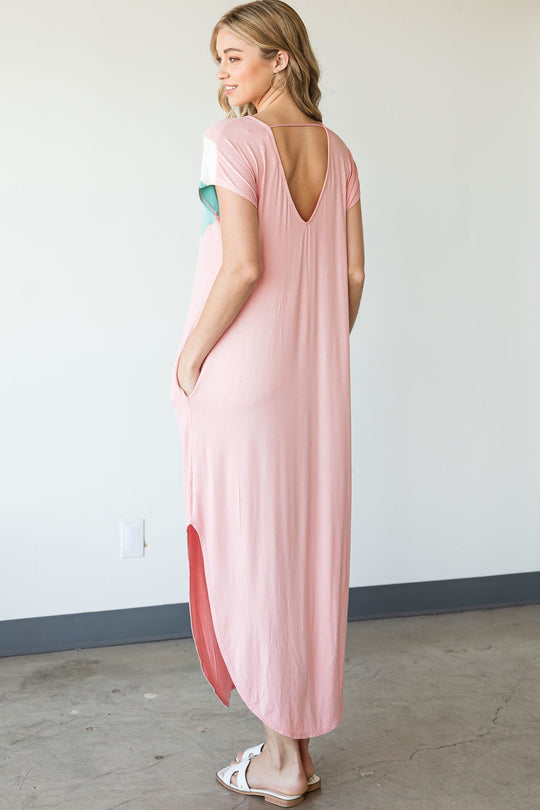Dolman Color block Maxi Dress in Pink
