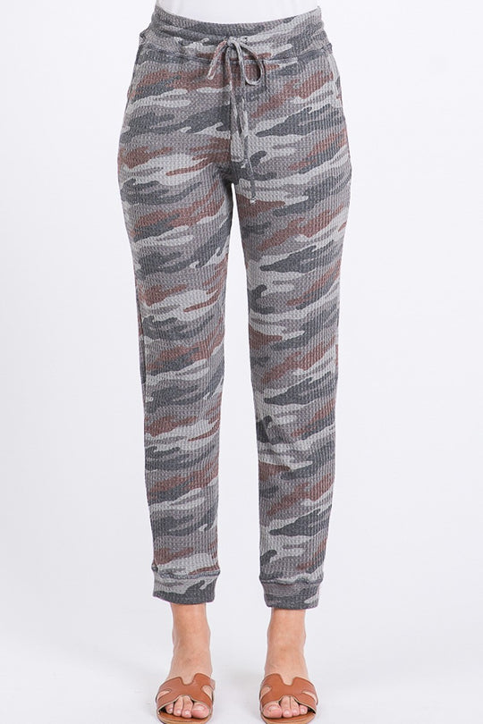 Camou Ribbed Knit Pants in Olive or Gray