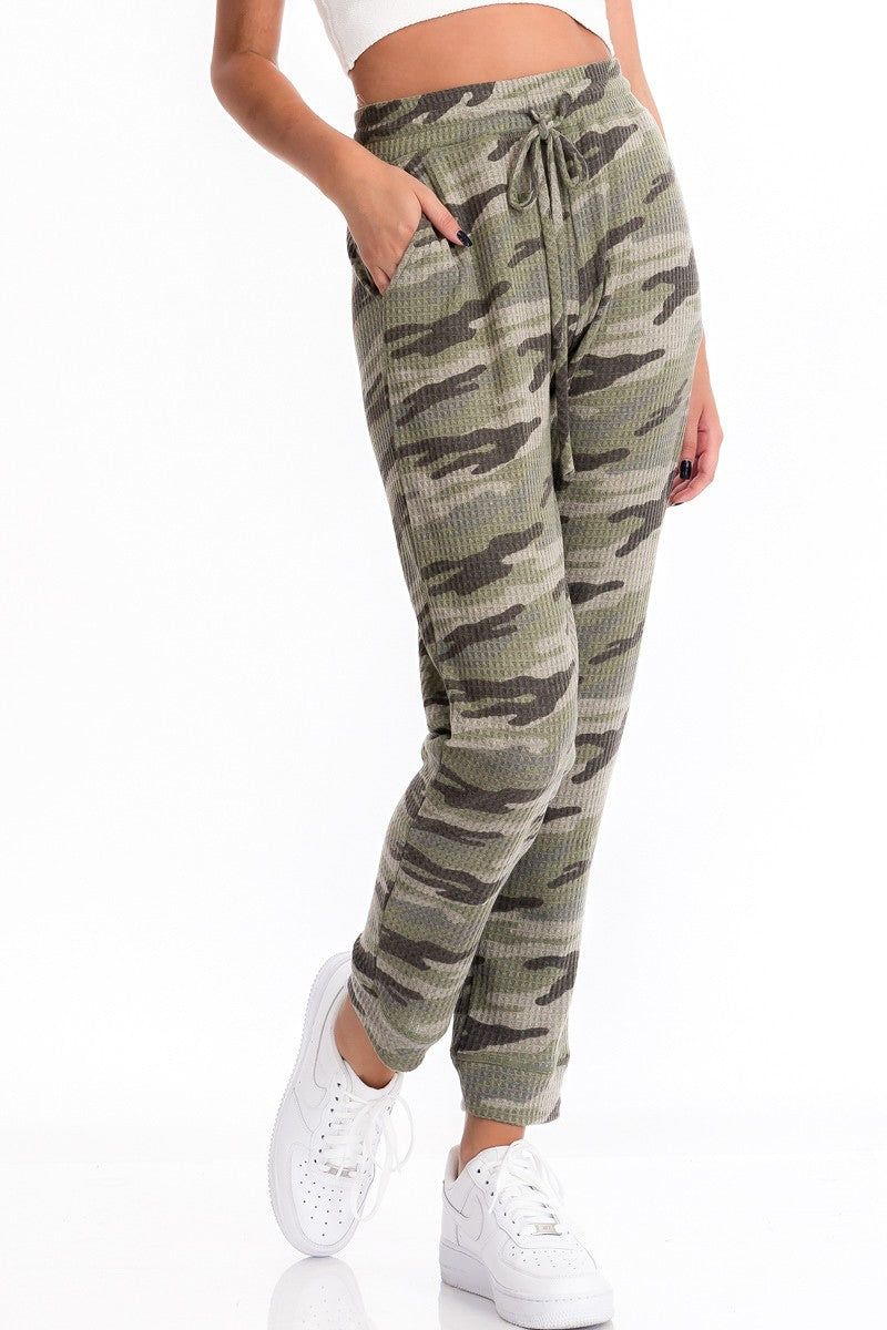 Camou Ribbed Knit Pants in Olive or Gray