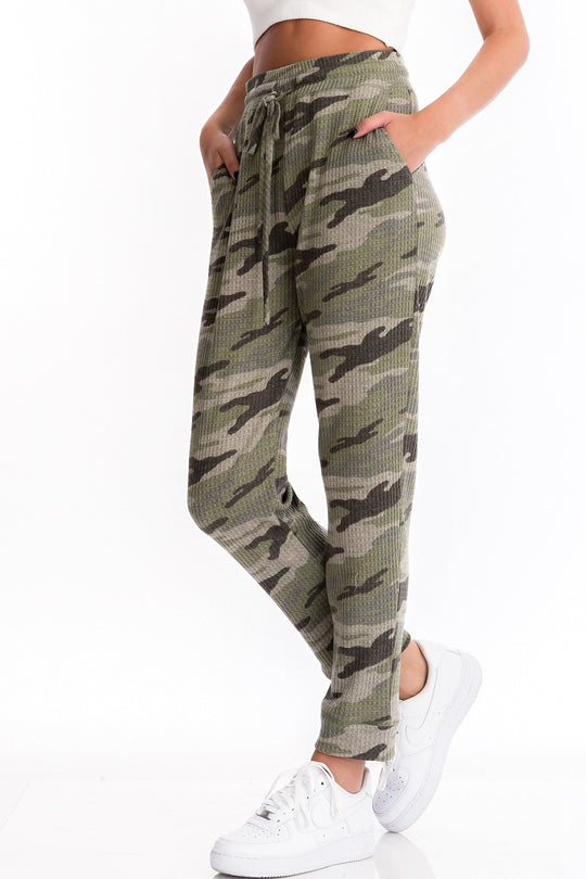 Camou Ribbed Knit Pants in Olive or Gray