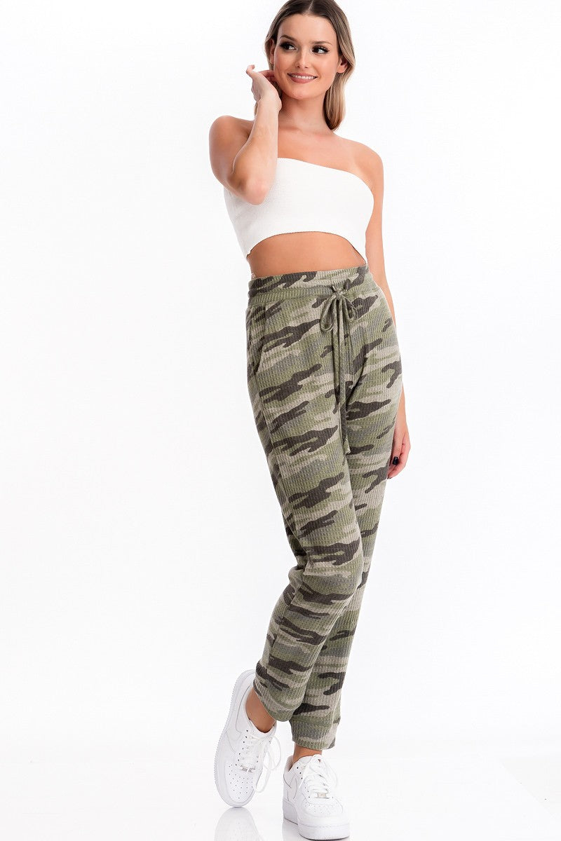 Camou Ribbed Knit Pants in Olive or Gray