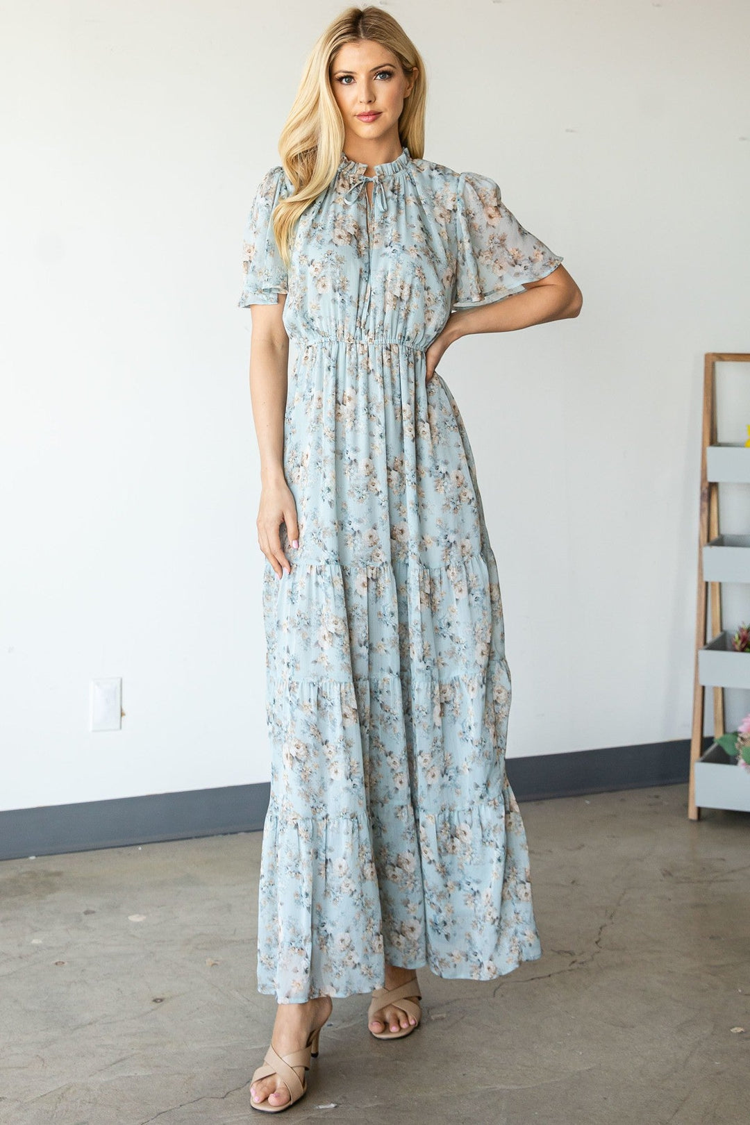 Vintage Floral Maxi Dress in Light Blue - Mallory Jo Boutique