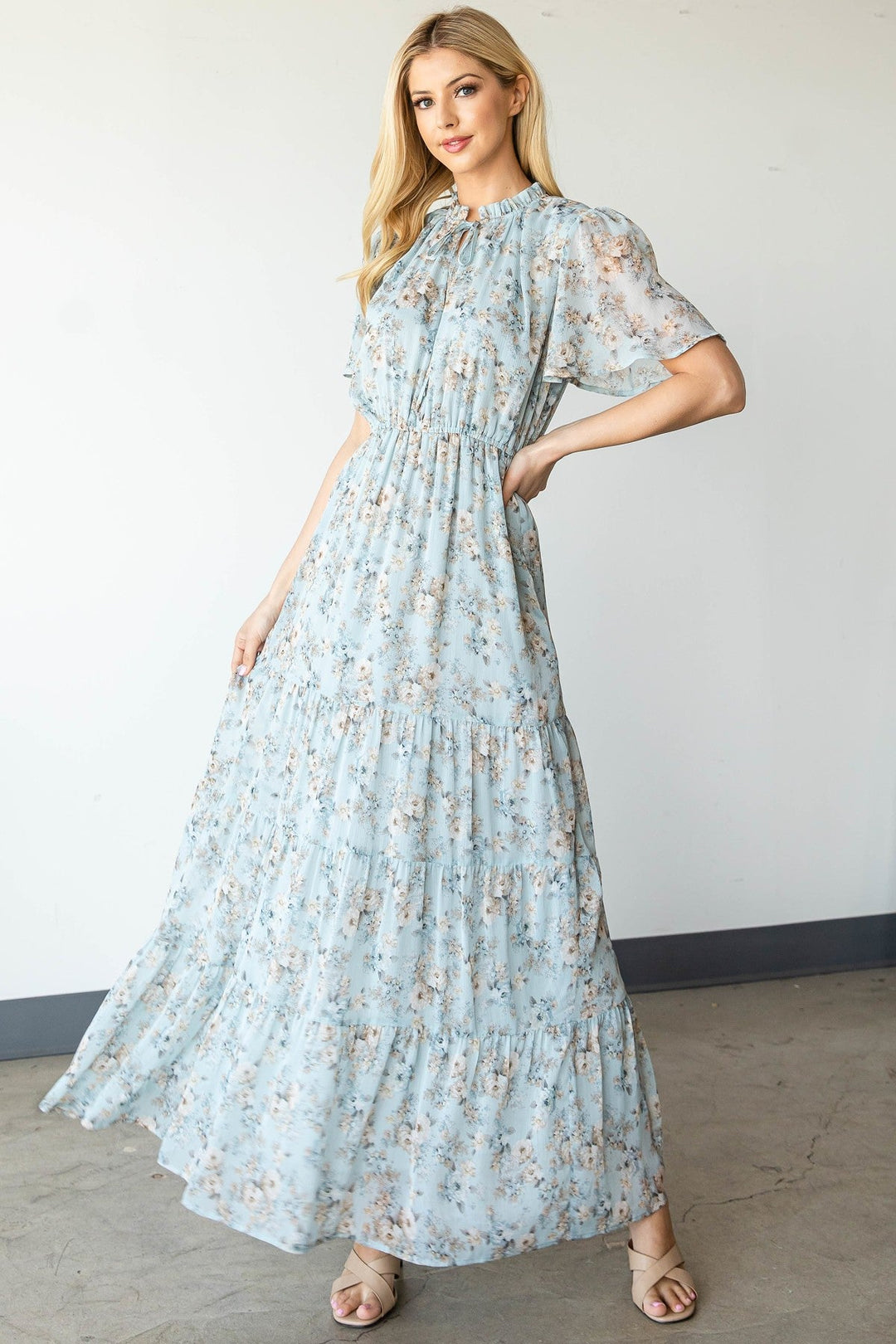 Vintage Floral Maxi Dress in Light Blue - Mallory Jo Boutique Vintage Floral Maxi Dress in Light Blue - Mallory Jo Boutique