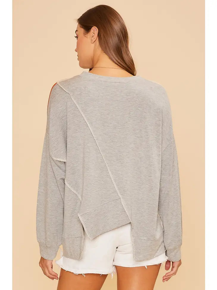Color Block Outstitching Loose Fit Soft Knit Sweater Top