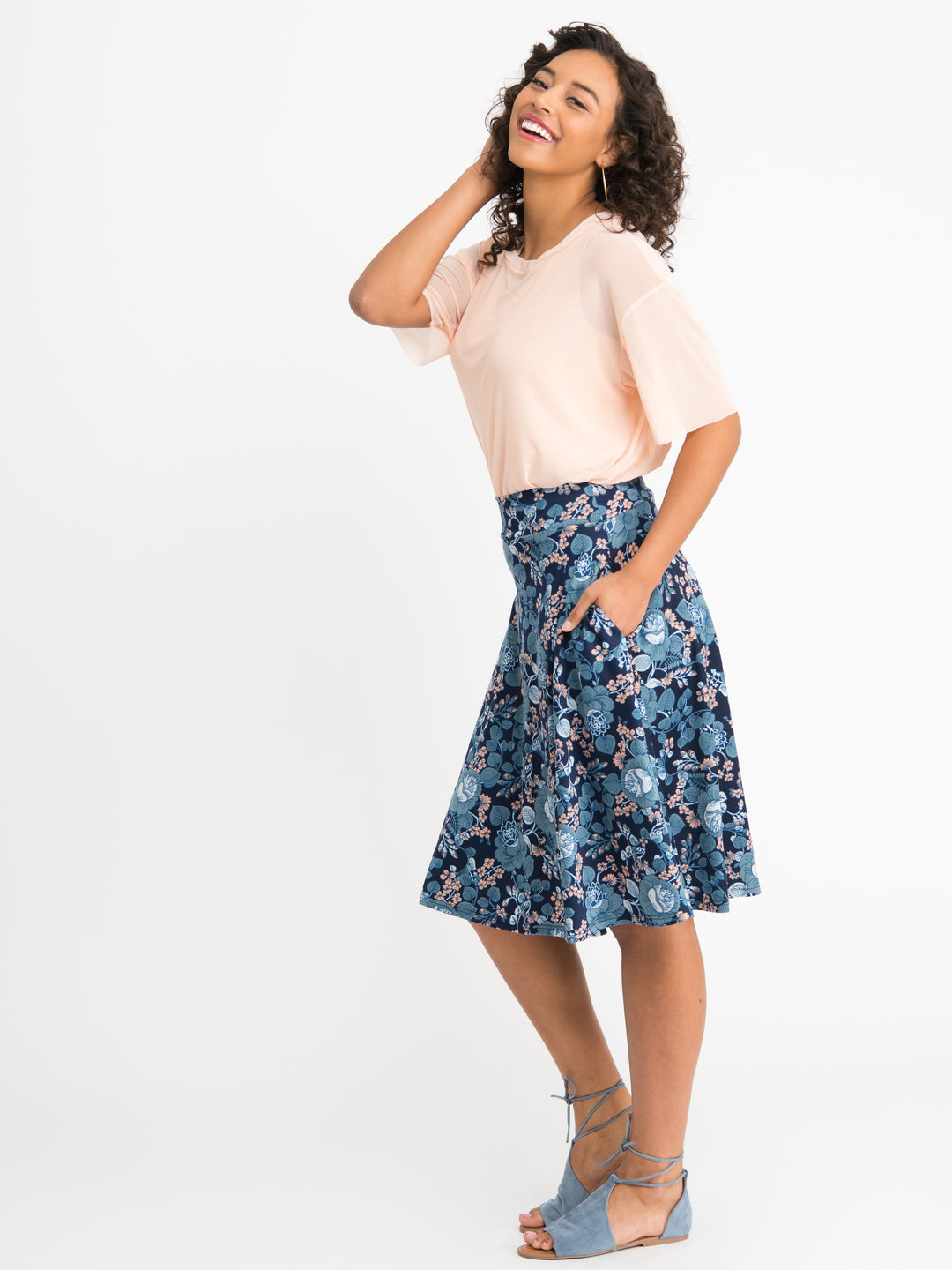 Midi Skirt I got you Babe in Navy and Chambray