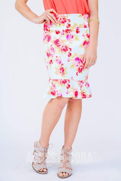 Rose Rally Flounce Pencil Skirt