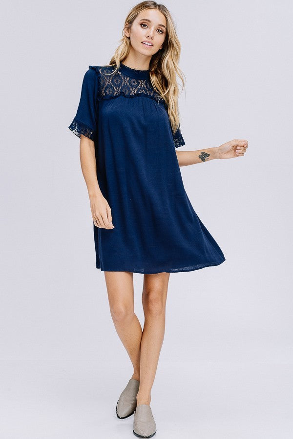 Lace Shoulder Shift Dress in Navy Last ones!